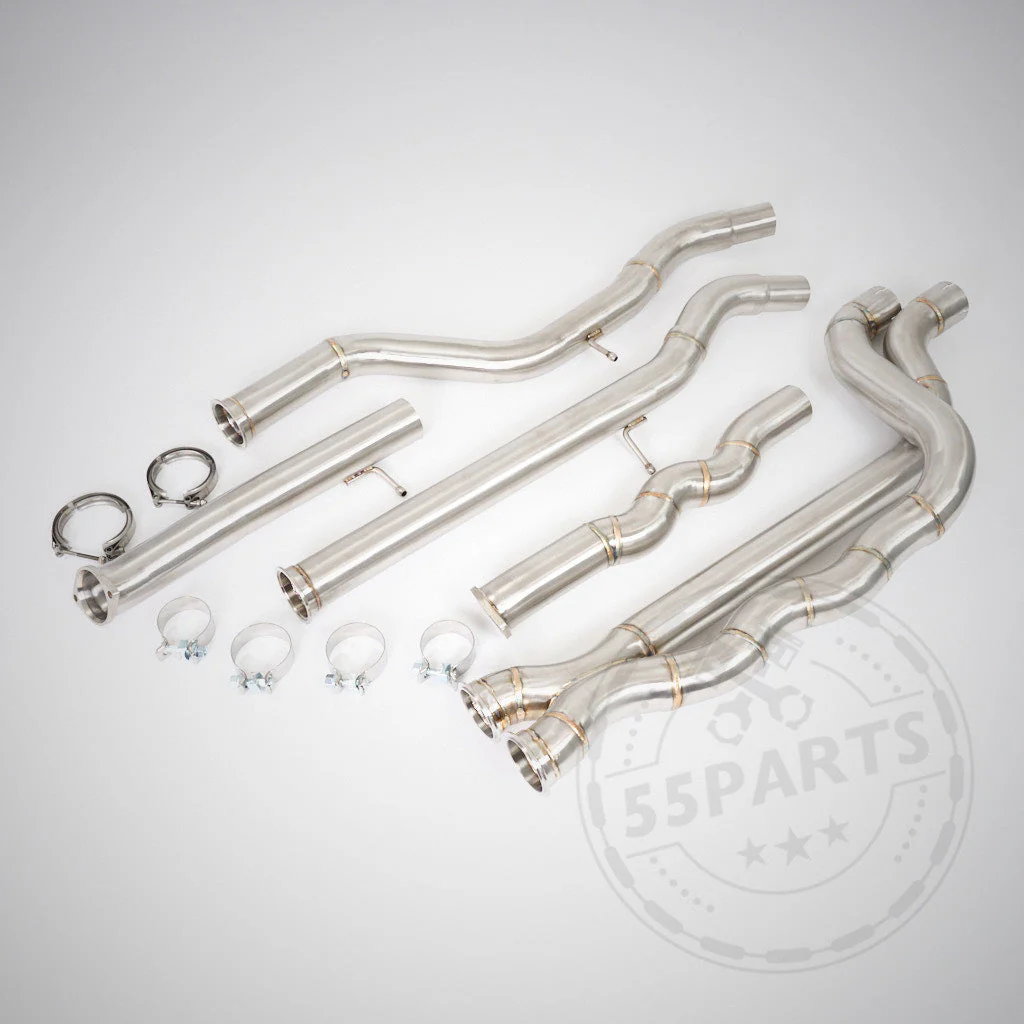 55Parts Special: Equal Length EL Midpipe Resonated mit Schalldämpfern passend für BMW F87 M2 Competition (inkl. CS) mit S55 Motor